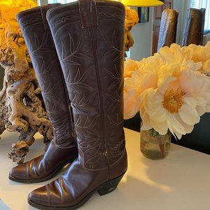 Vintage Tony Lama Tall Cowboy Boot - Brown - Women's Size 8.5